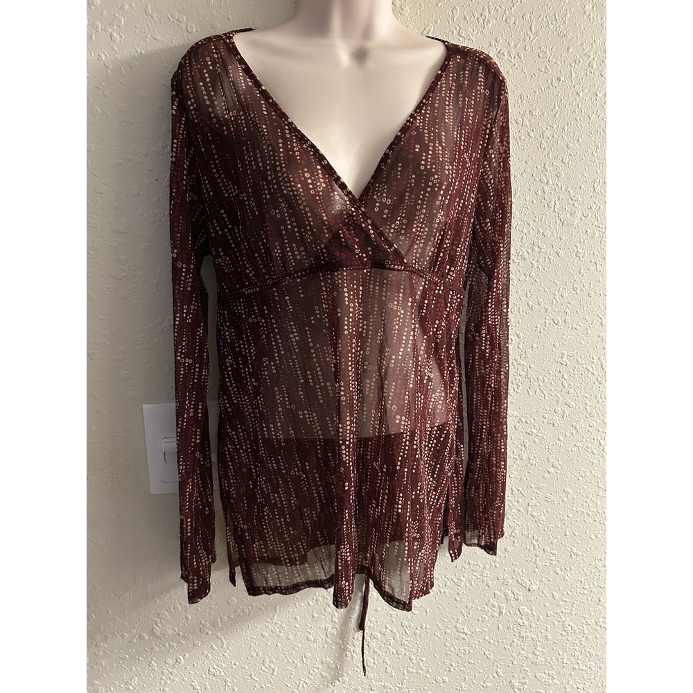 New Medium New York And Co. Sheer Multi Back Tie Top  #389*8